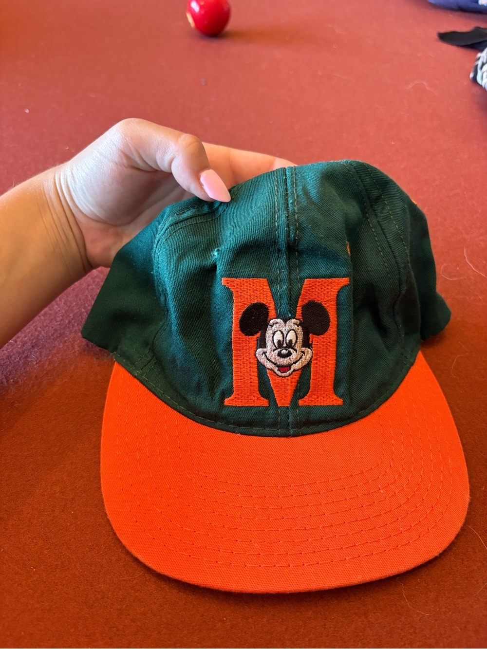Green and Orange Kids Baseball Hat with Mickey M Patch